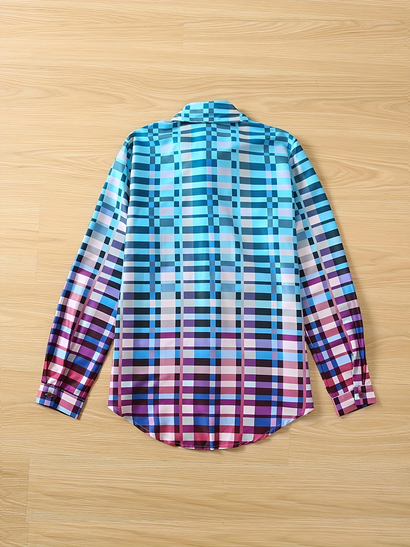 gradient plaid print collar shirt casual long sleeve shirt for spring fall womens clothing details 4