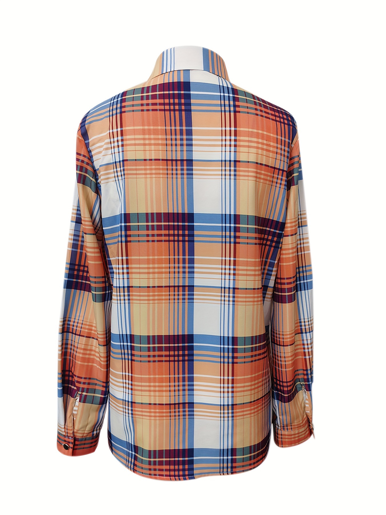 plaid pattern shirt casual long sleeve button front top womens clothing details 0