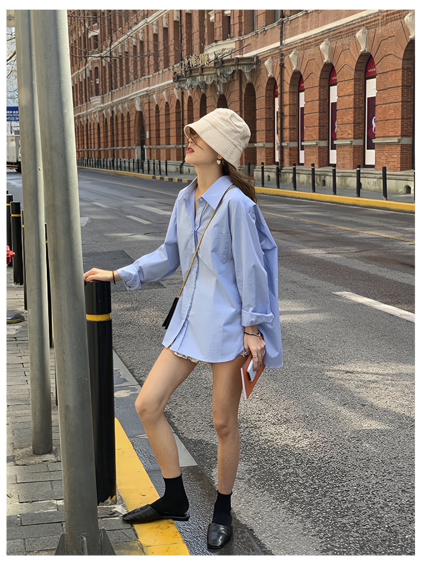 loose basic solid blouse stylish lapel long sleeve blouse casual blouse for spring fall womens clothing details 10