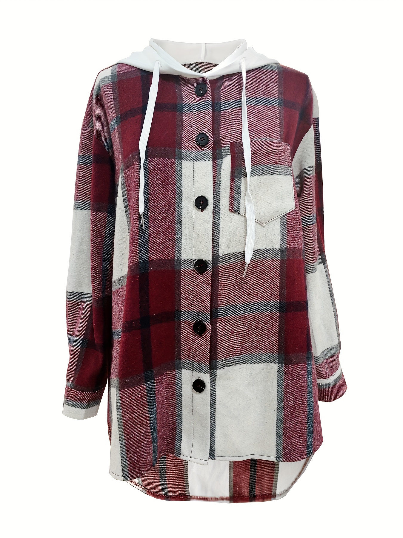 plaid pattern button front shirt casual long sleeve hooded outwear for spring fall womens clothing details 1