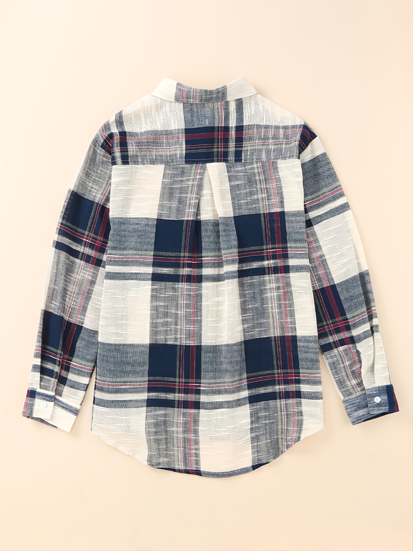 long sleeve plaid high contrast loose blouse casual button down night out collared party club blouse womens clothing details 1