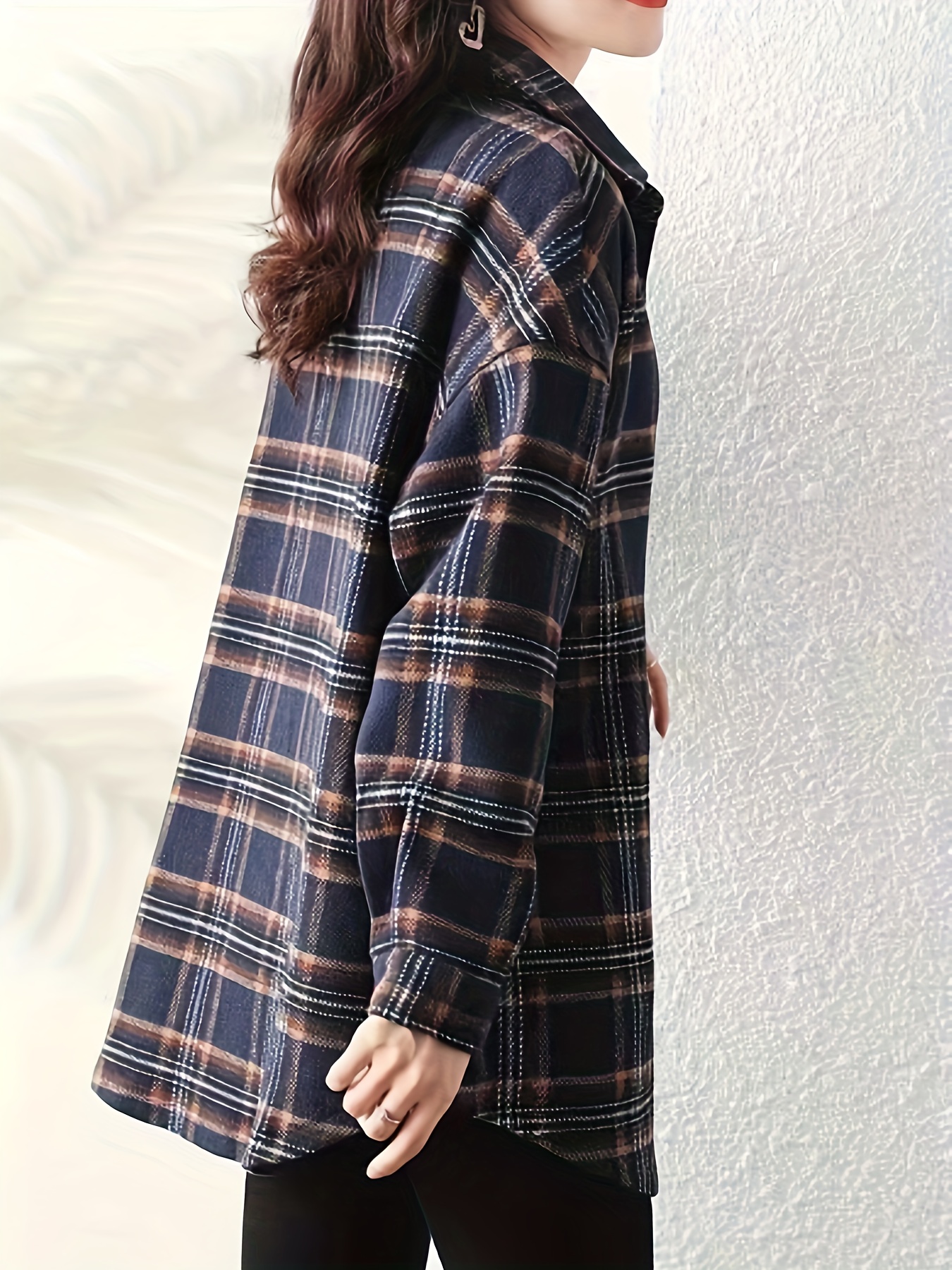 plaid print button front shirt elegant long sleeve lapel shirt womens clothing details 7