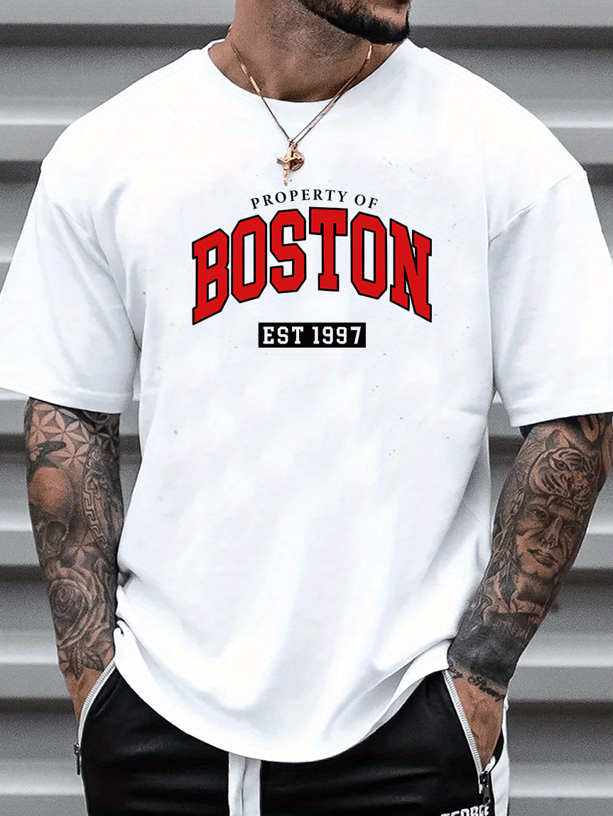 mens boston graphic short sleeve t shirt comfy stretchy trendy tees for summer casual daily style fashion clothing details 3