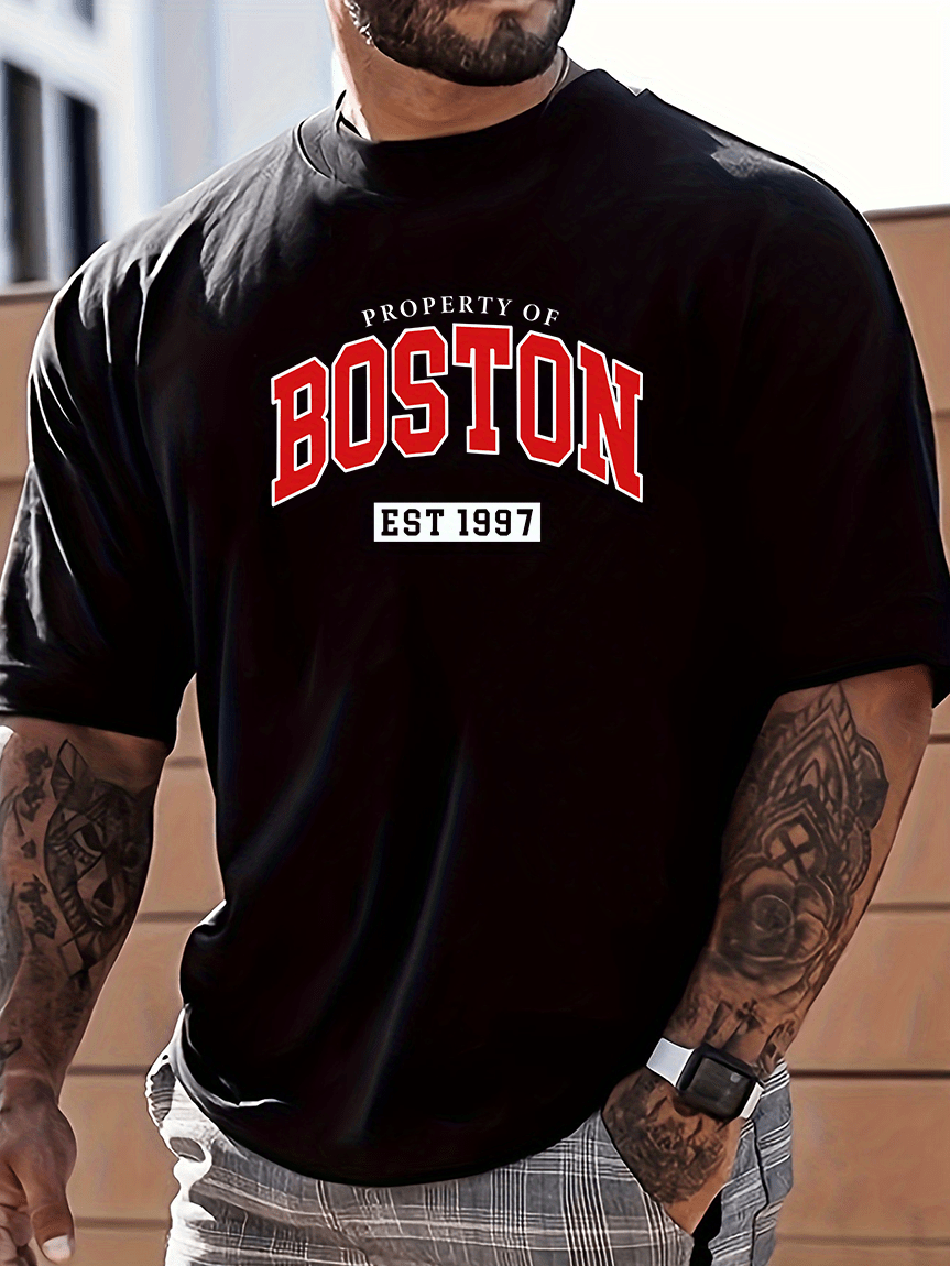 mens boston graphic short sleeve t shirt comfy stretchy trendy tees for summer casual daily style fashion clothing details 6