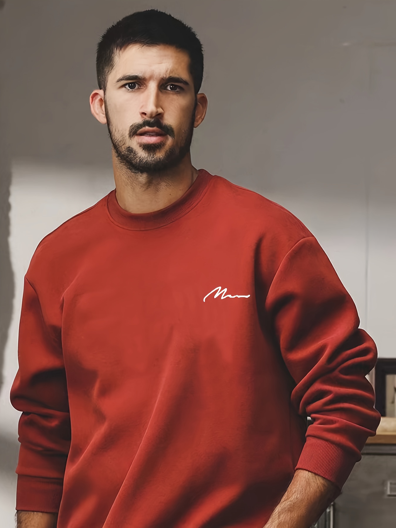 fleece lined trendy sweatshirt mens casual warm crew neck sweatshirt for men fall winter details 3