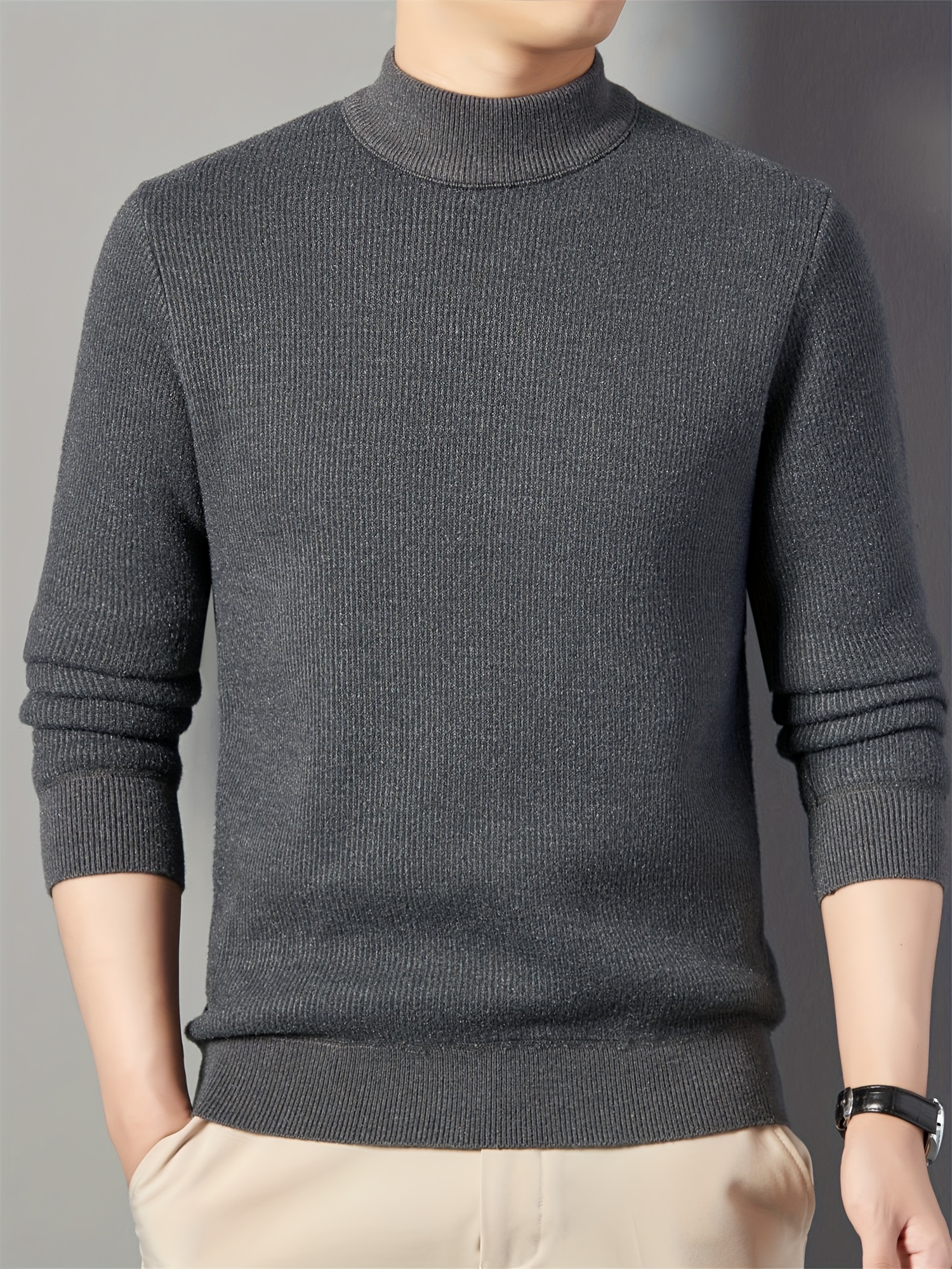 mens casual pullover sweater crew neck warm base shirt for fall winter details 0