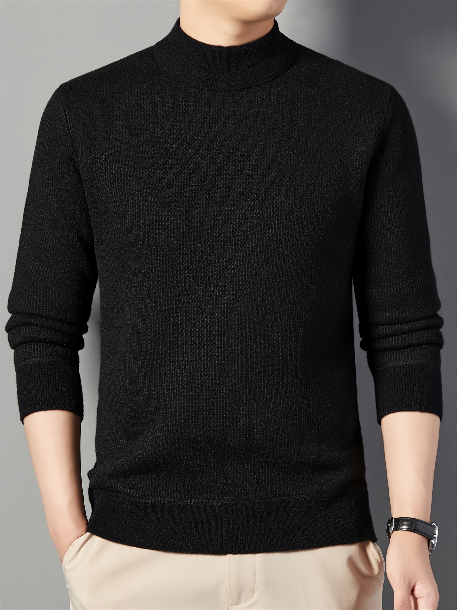 mens casual pullover sweater crew neck warm base shirt for fall winter details 3