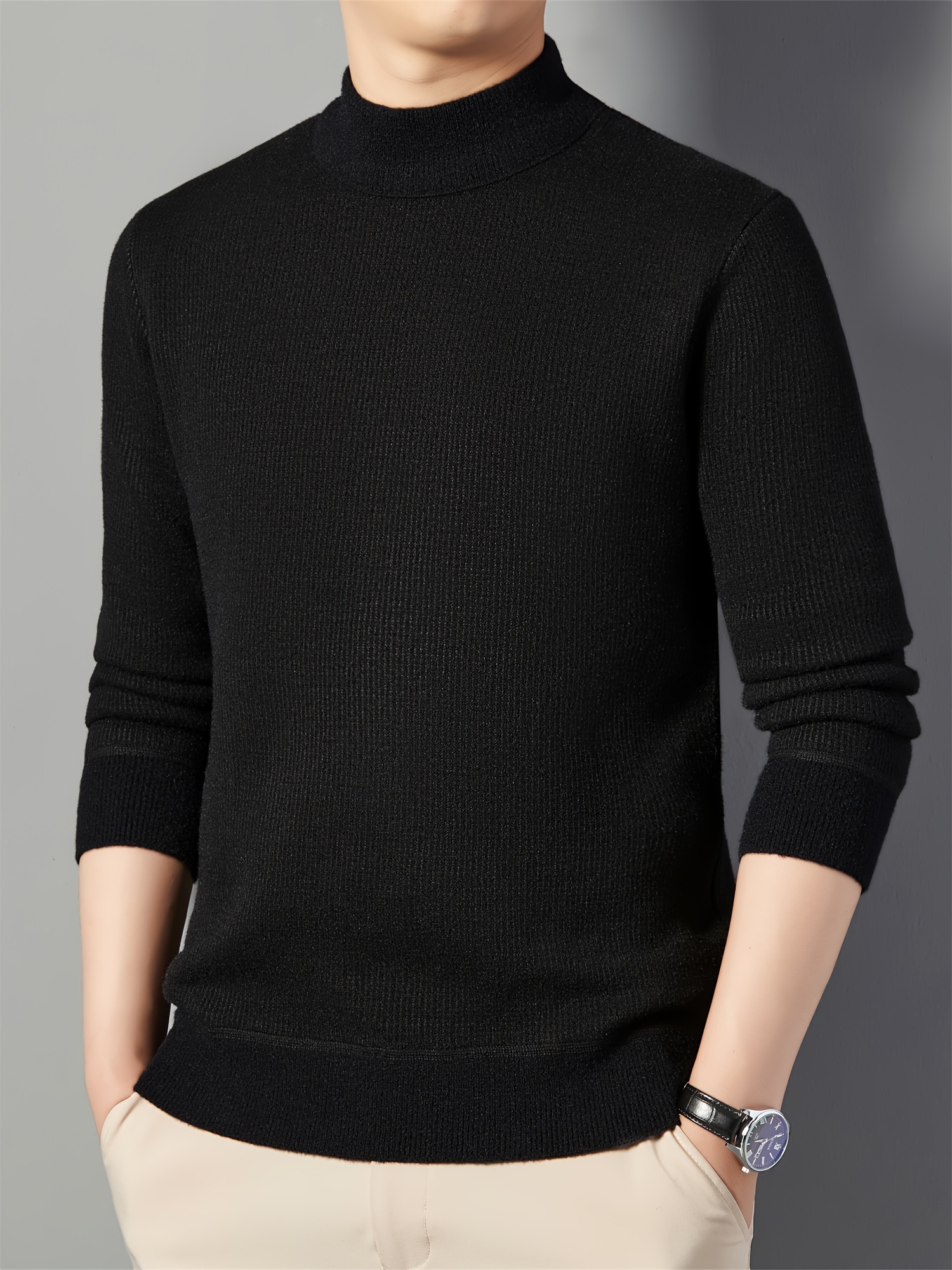 mens casual pullover sweater crew neck warm base shirt for fall winter details 4