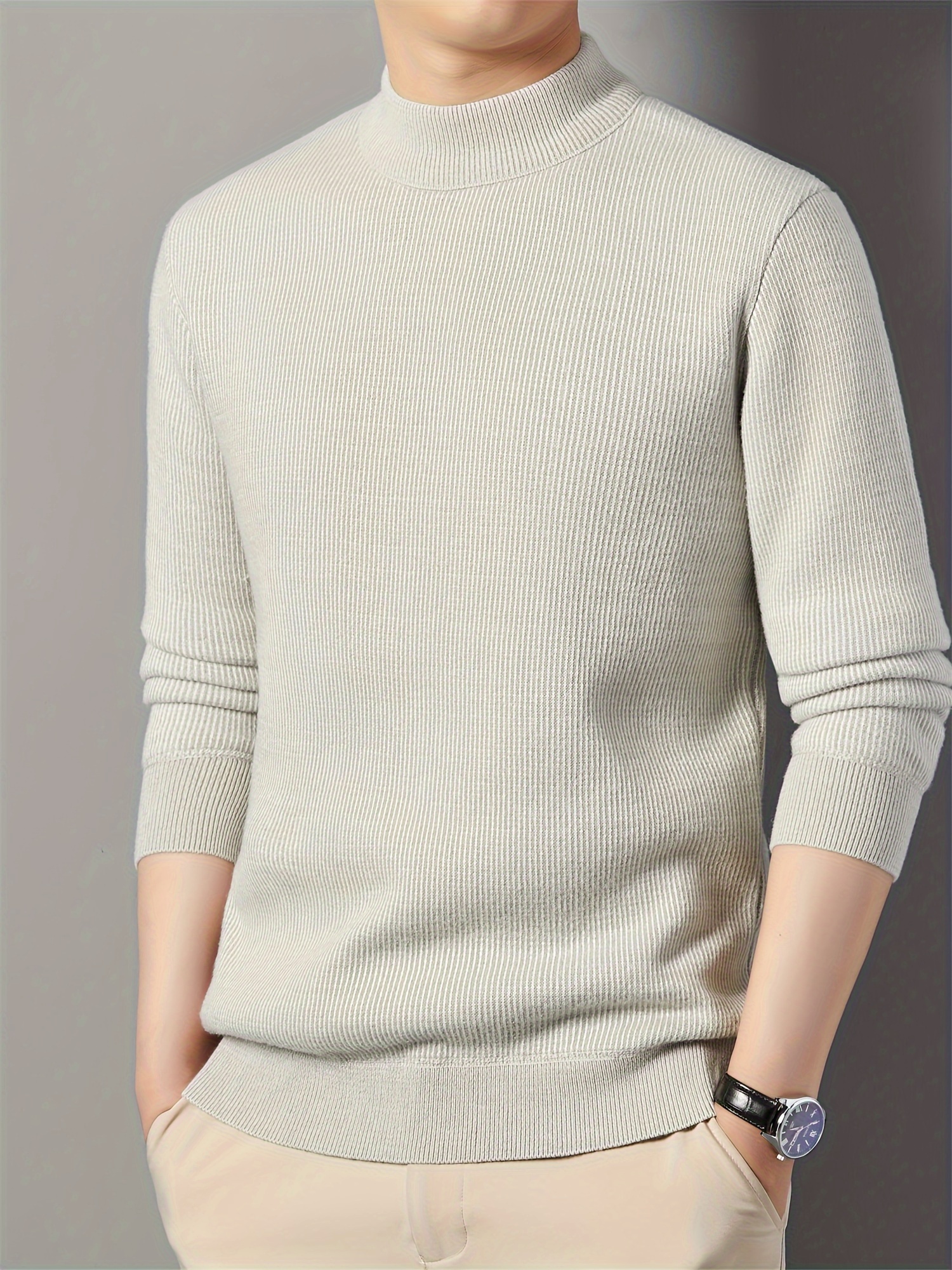 mens casual pullover sweater crew neck warm base shirt for fall winter details 6