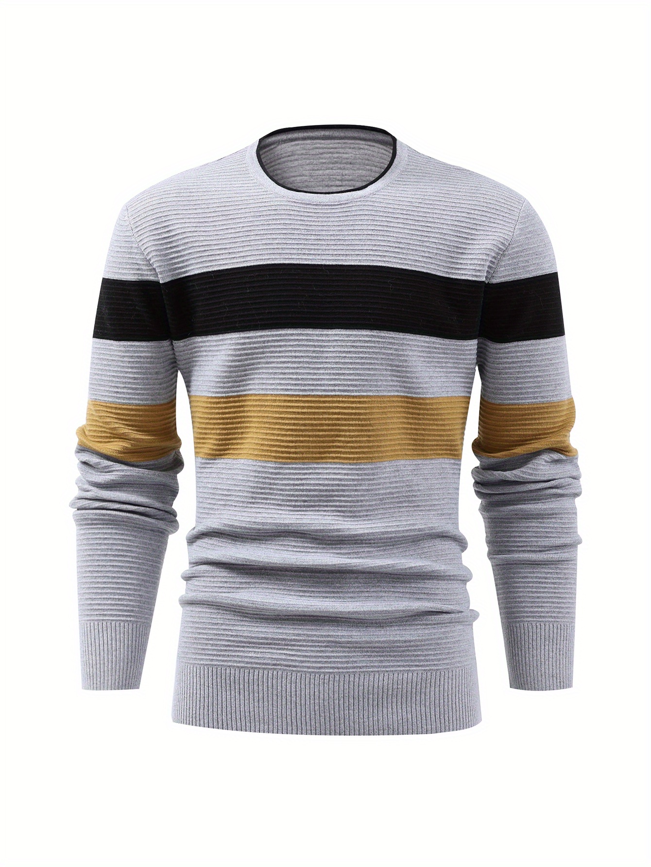 fashionable mens casual long sleeve striped round neck sweater suitable for outdoor sports for autumn and winter can be paired with hip hop necklace as gifts details 0