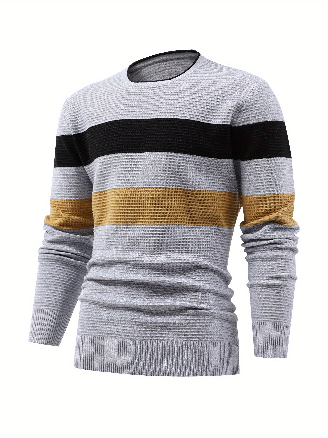 fashionable mens casual long sleeve striped round neck sweater suitable for outdoor sports for autumn and winter can be paired with hip hop necklace as gifts details 1