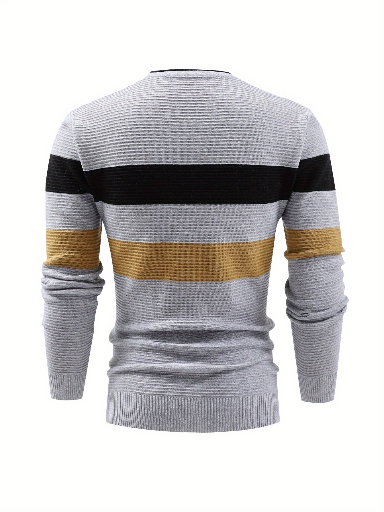 fashionable mens casual long sleeve striped round neck sweater suitable for outdoor sports for autumn and winter can be paired with hip hop necklace as gifts details 2