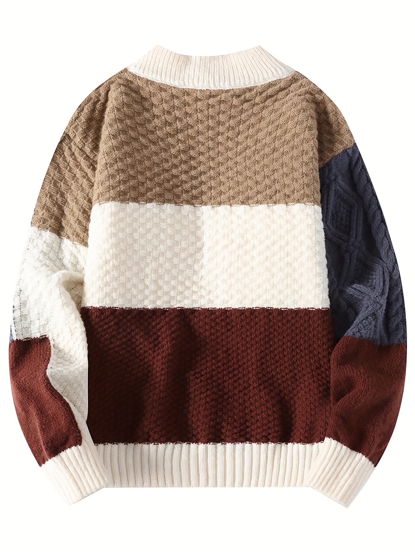 all match knitted color block sweater mens casual warm slightly stretch crew neck pullover sweater for men fall winter details 0