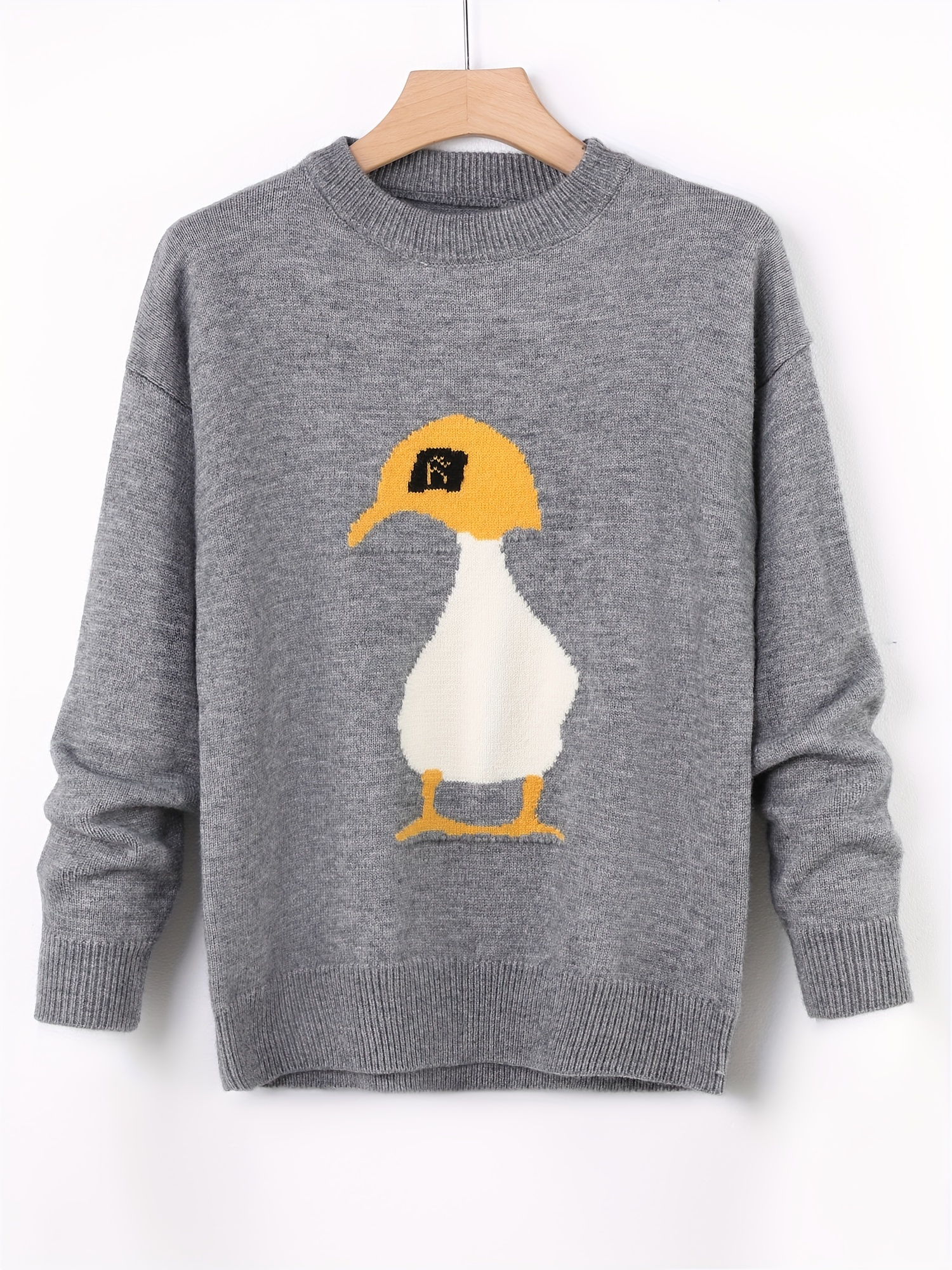 cute duck pattern knitted sweater mens casual warm high stretch crew neck pullover sweater for men fall winter details 0