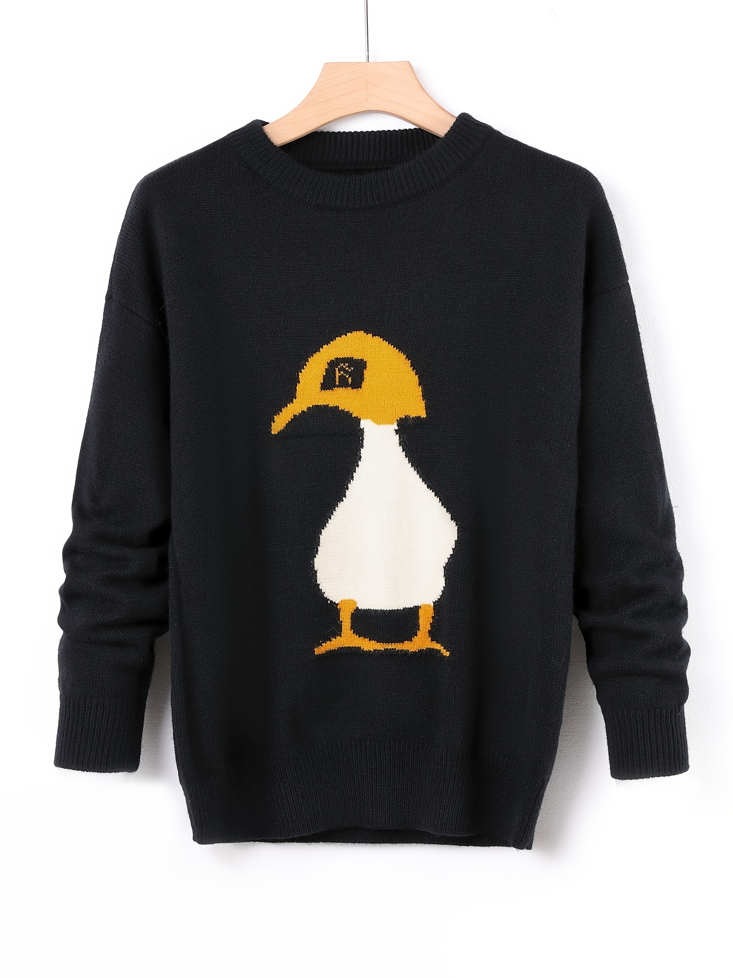 cute duck pattern knitted sweater mens casual warm high stretch crew neck pullover sweater for men fall winter details 2