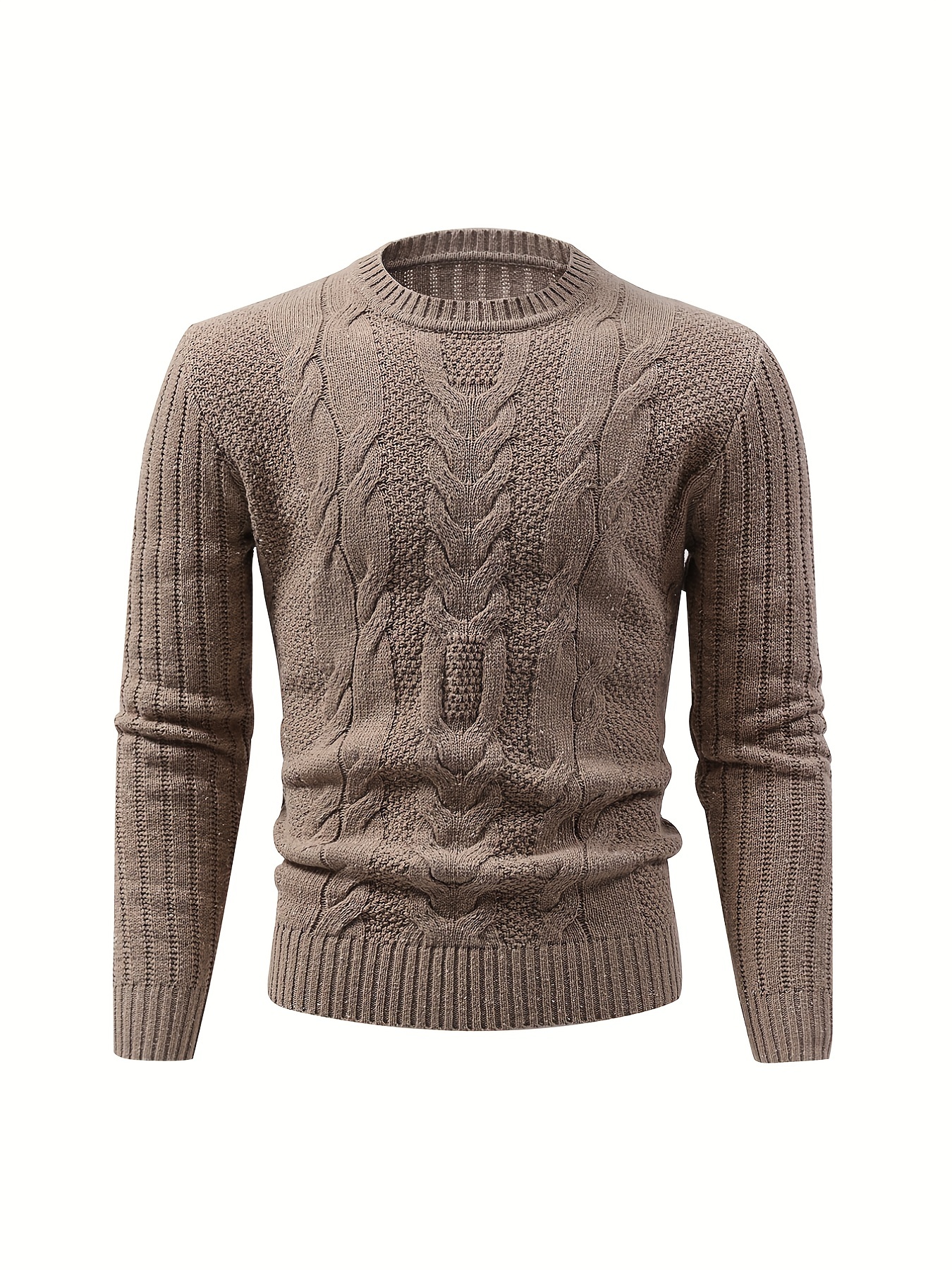 all match knitted cable sweater mens casual warm high stretch crew neck pullover sweater for men fall winter details 4