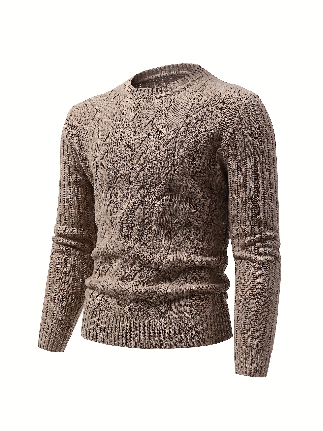 all match knitted cable sweater mens casual warm high stretch crew neck pullover sweater for men fall winter details 5