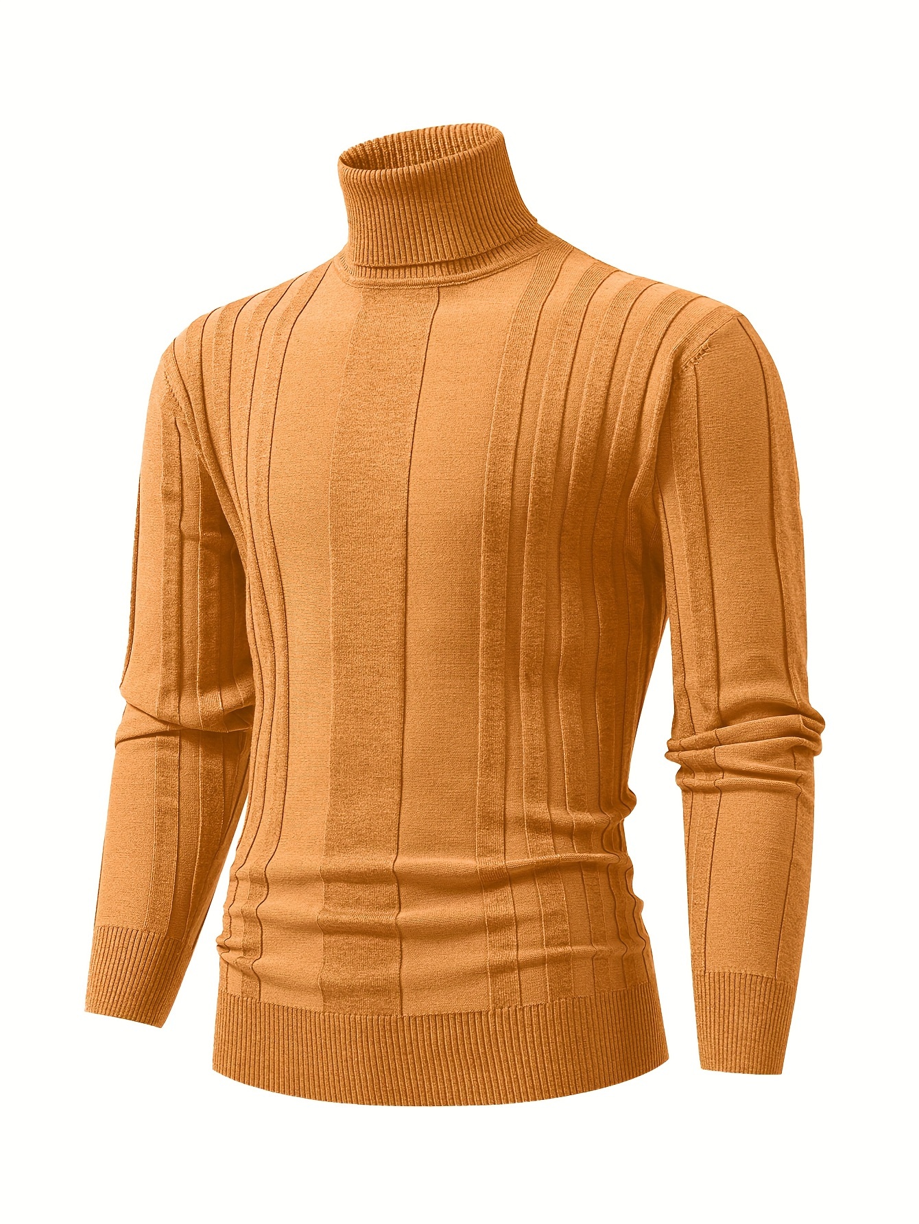 Turtleneck Knitted Sweater, Men s Casual Warm Solid High Stretch Pullover Sweater For Fall Winter details 7