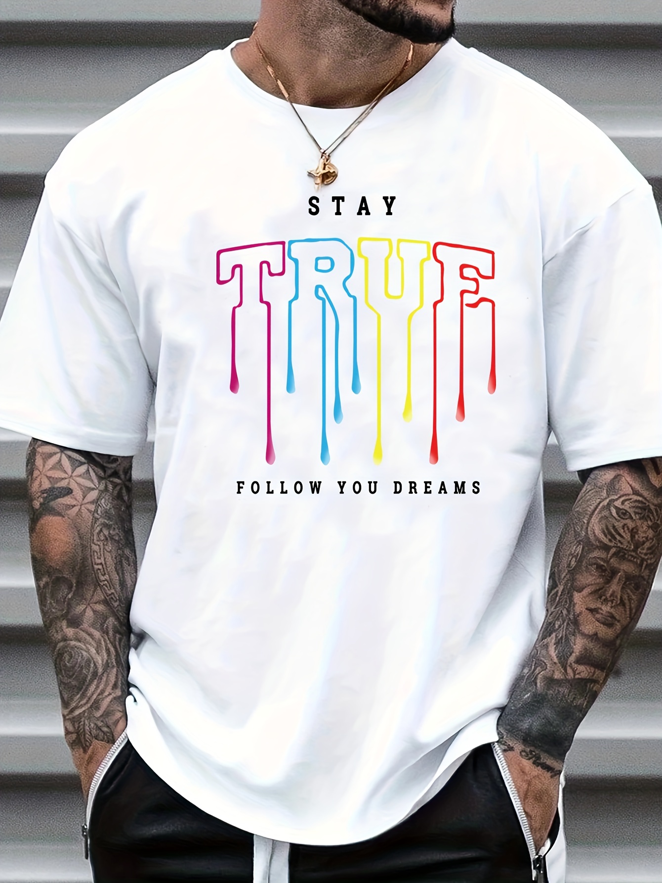 stay ture print mens graphic design crew neck active t shirt casual comfy tees tshirts for summer mens clothing tops for daily vacation workout running training details 0