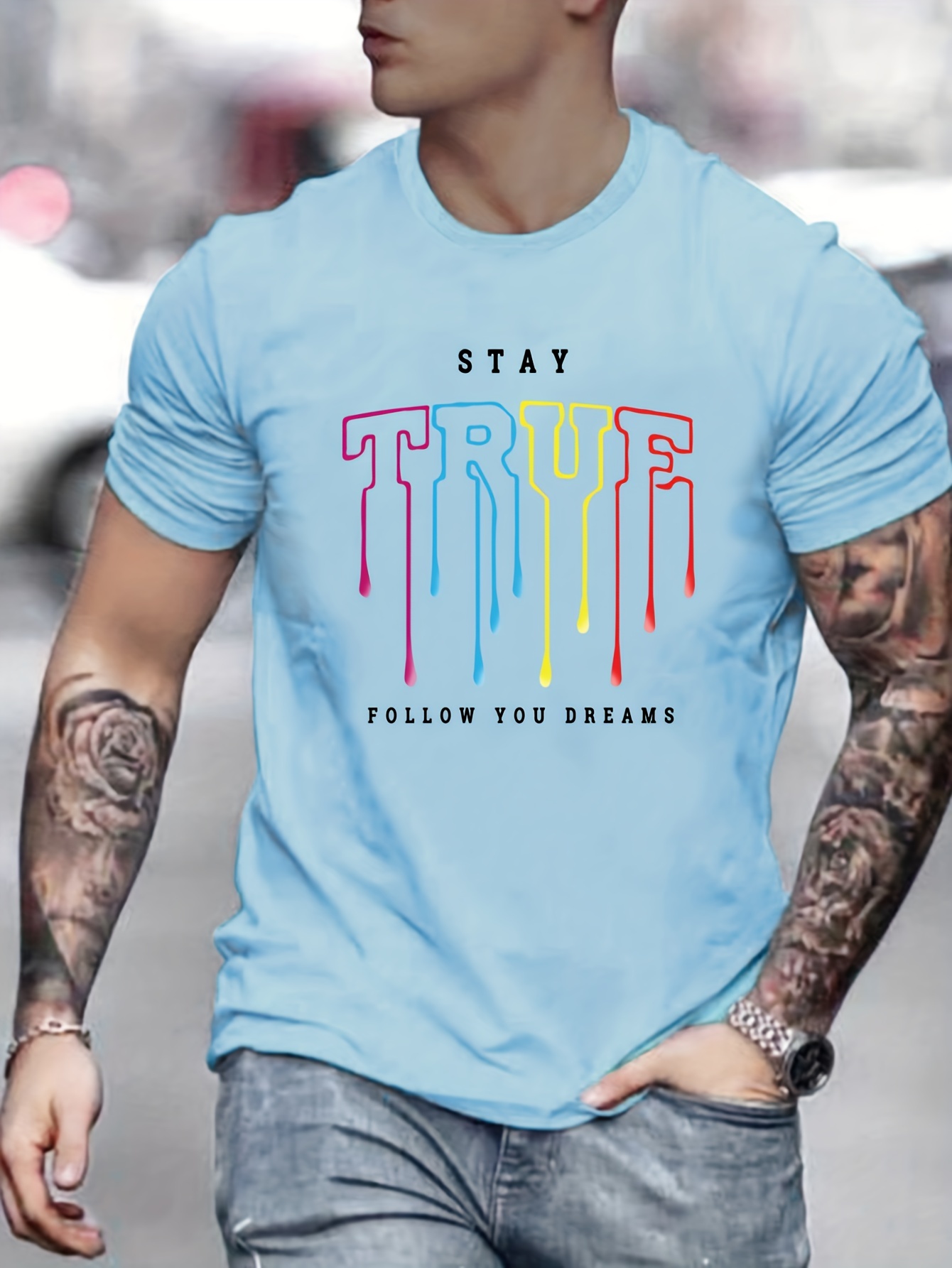 stay ture print mens graphic design crew neck active t shirt casual comfy tees tshirts for summer mens clothing tops for daily vacation workout running training details 6