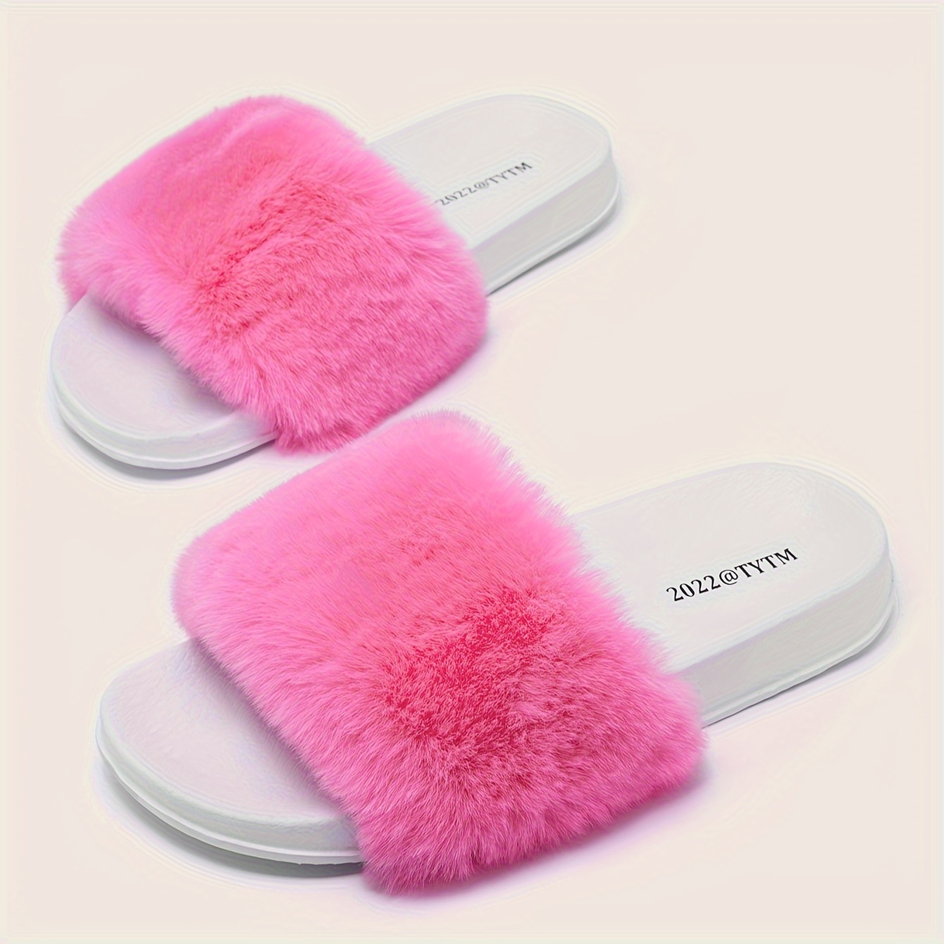 solid color faux fur pattern slippers fluffy soft sole platform casual slides plush cozy indoor shoes details 0