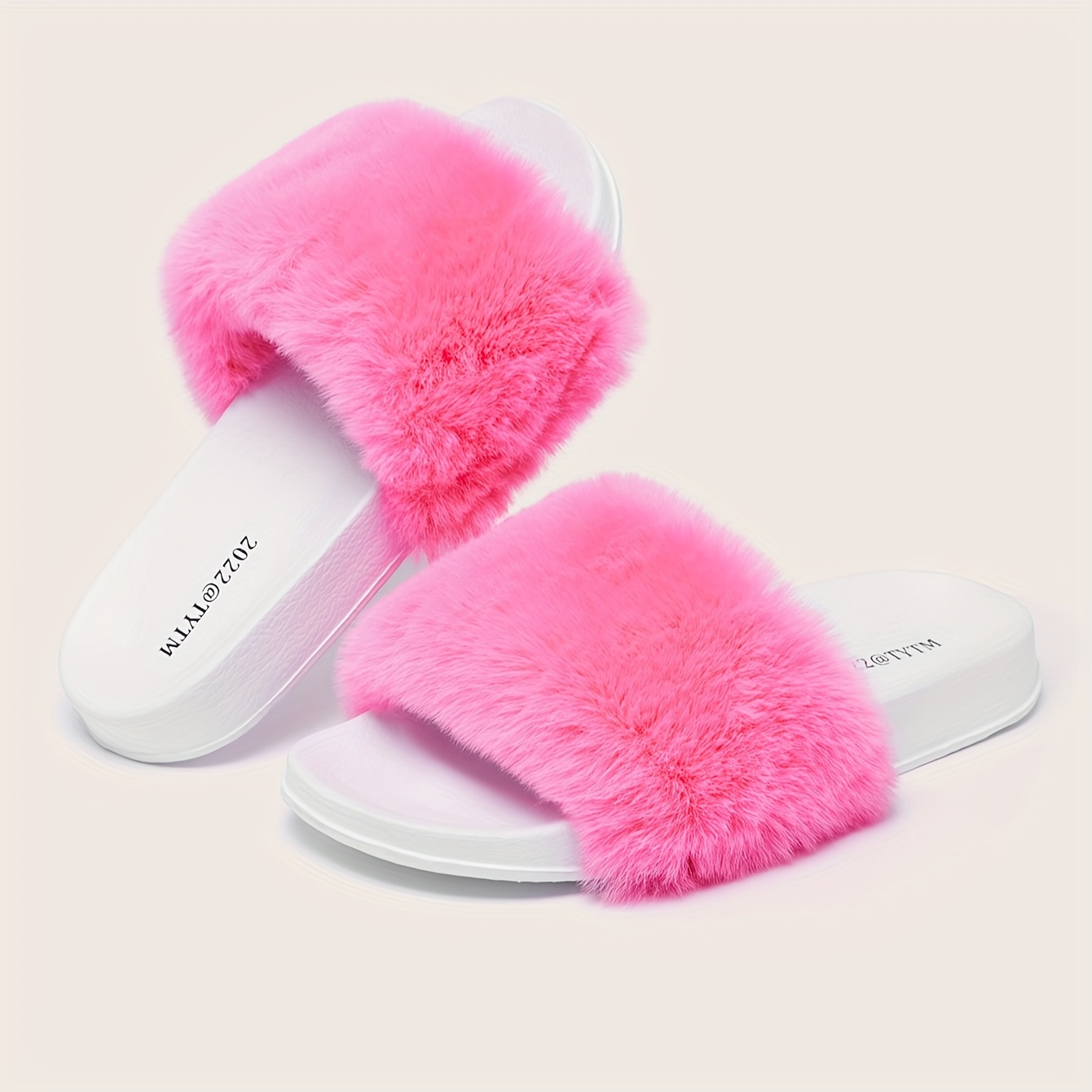 solid color faux fur pattern slippers fluffy soft sole platform casual slides plush cozy indoor shoes details 1