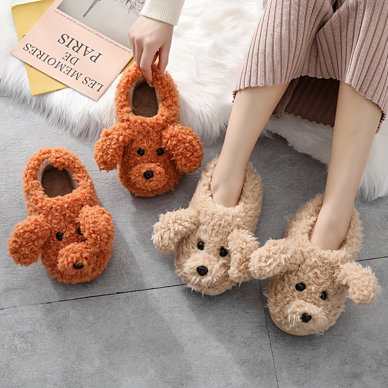 kawaii teddy gog plush slippers, kawaii teddy gog plush slippers warm cozy closed toe fuzzy shoes womens home slippers details 0