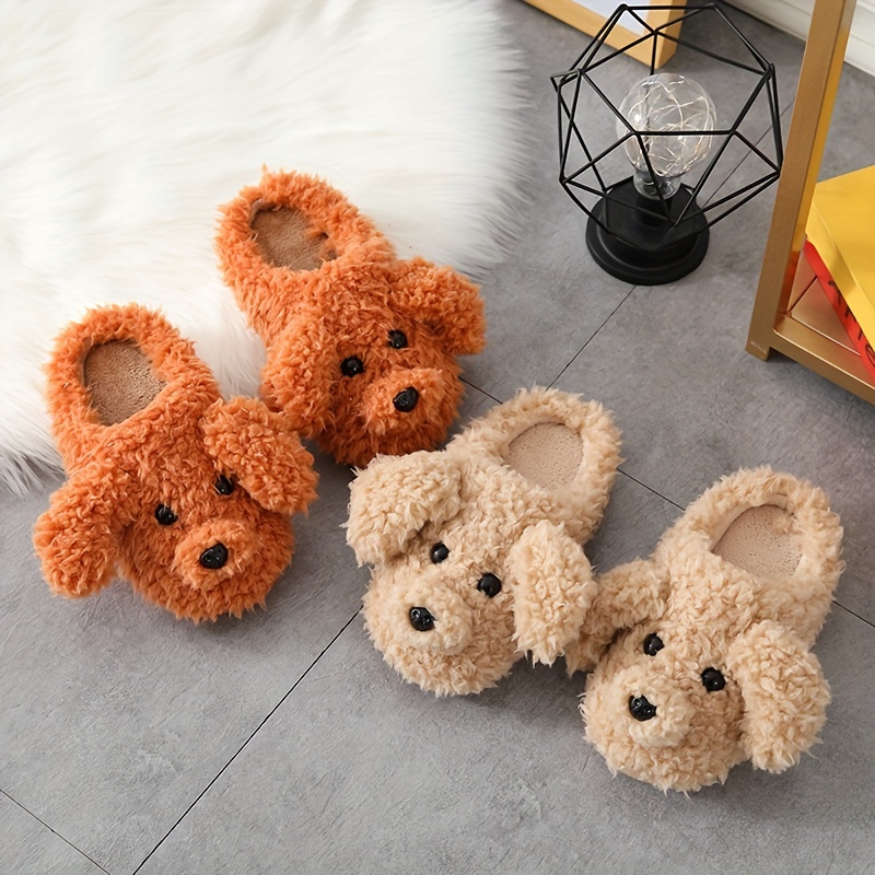 kawaii teddy gog plush slippers, kawaii teddy gog plush slippers warm cozy closed toe fuzzy shoes womens home slippers details 1