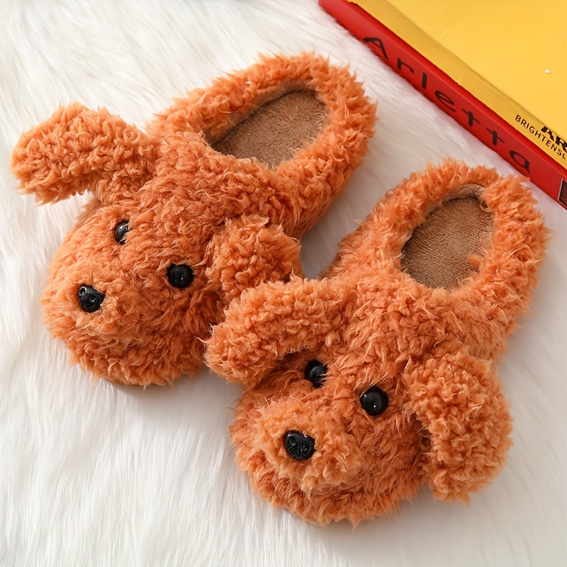 kawaii teddy gog plush slippers, kawaii teddy gog plush slippers warm cozy closed toe fuzzy shoes womens home slippers details 2