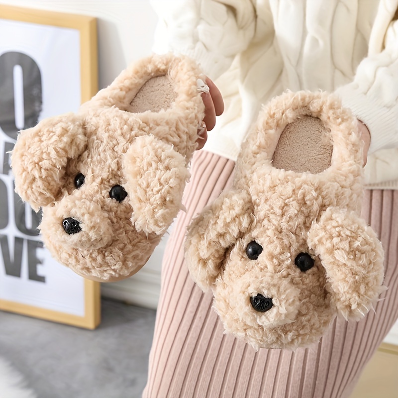 kawaii teddy gog plush slippers, kawaii teddy gog plush slippers warm cozy closed toe fuzzy shoes womens home slippers details 3