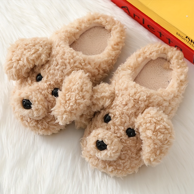 kawaii teddy gog plush slippers, kawaii teddy gog plush slippers warm cozy closed toe fuzzy shoes womens home slippers details 4