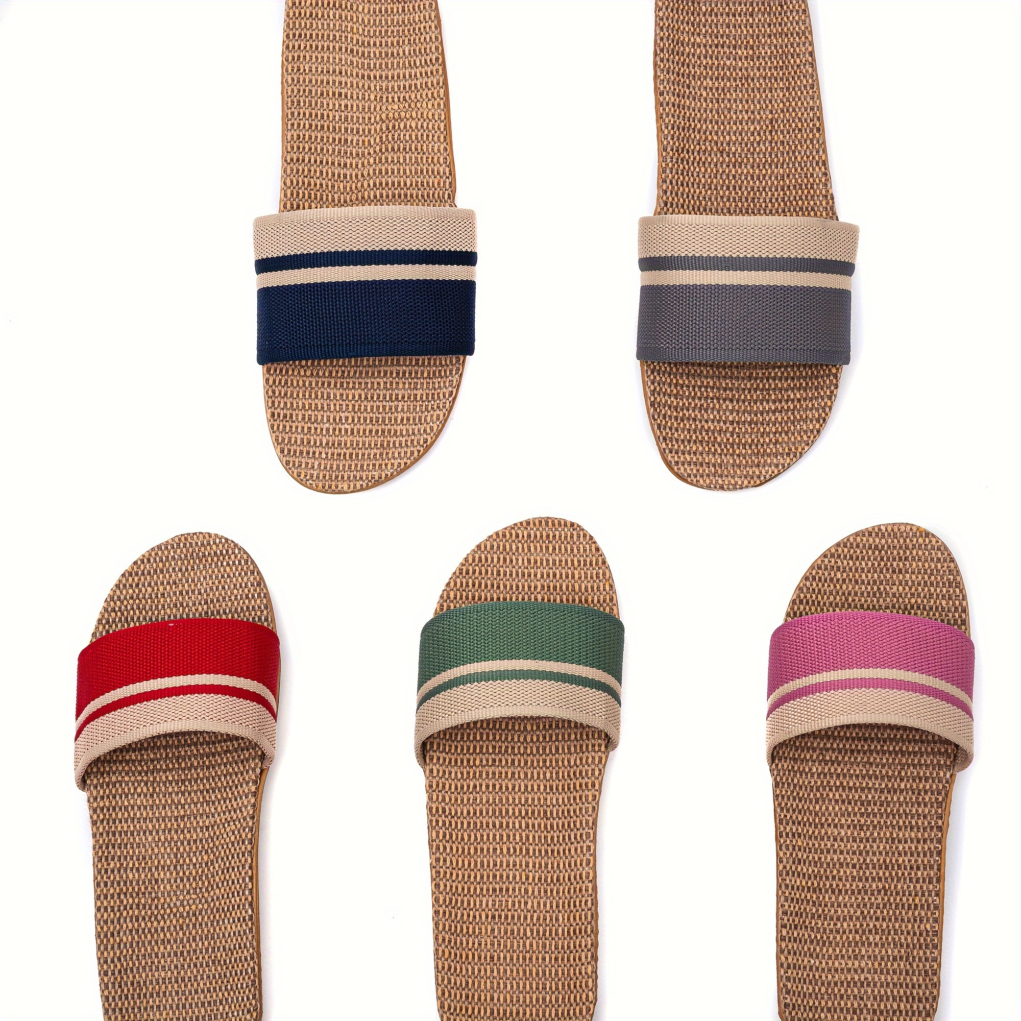 striped pattern slides casual open toe flat summer shoes comfortable indoor home slides details 3