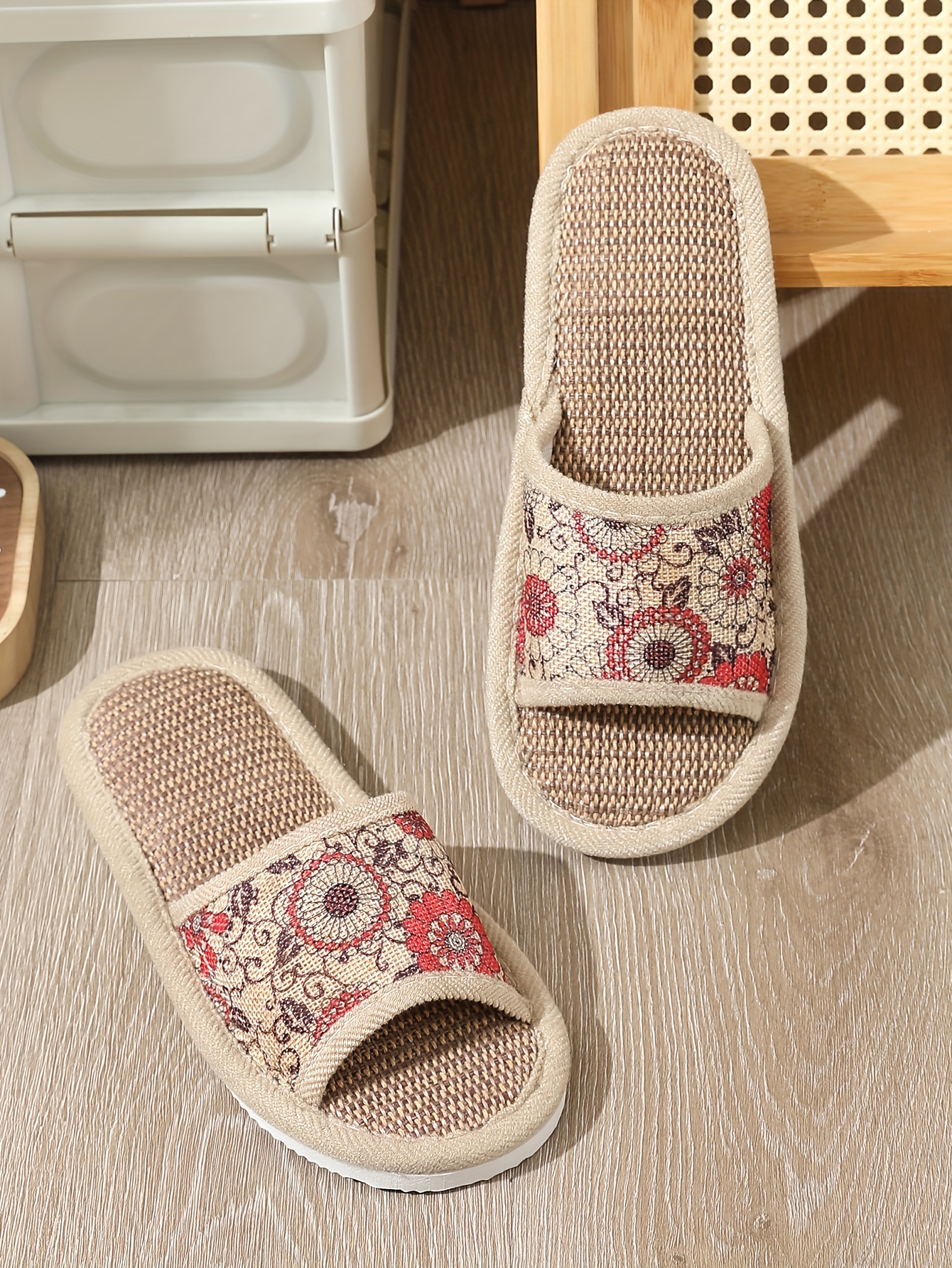 floral print home slippers slip on lightweight flat soft sole slides shoes casual comfy linen sole shoes details 3