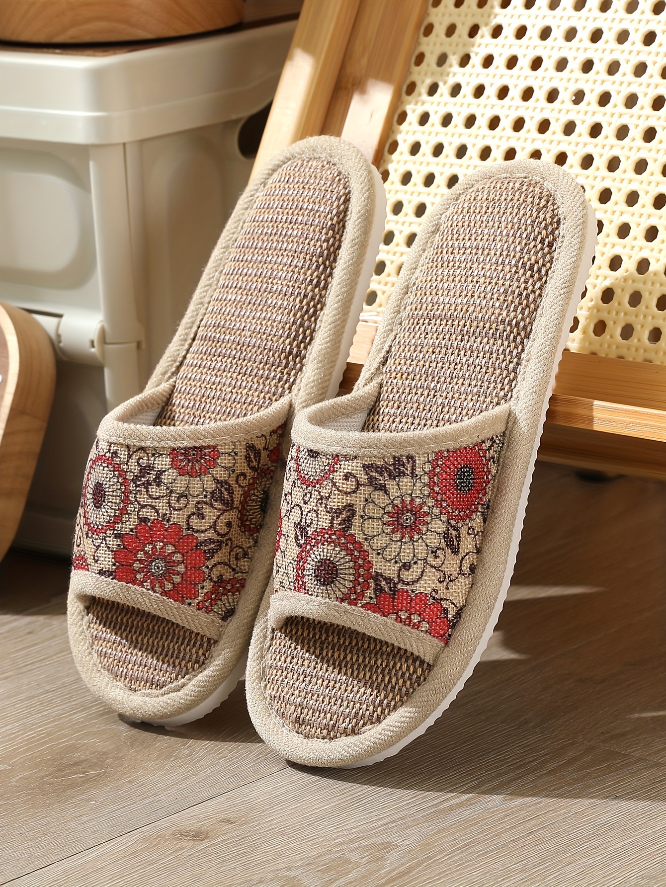 floral print home slippers slip on lightweight flat soft sole slides shoes casual comfy linen sole shoes details 4